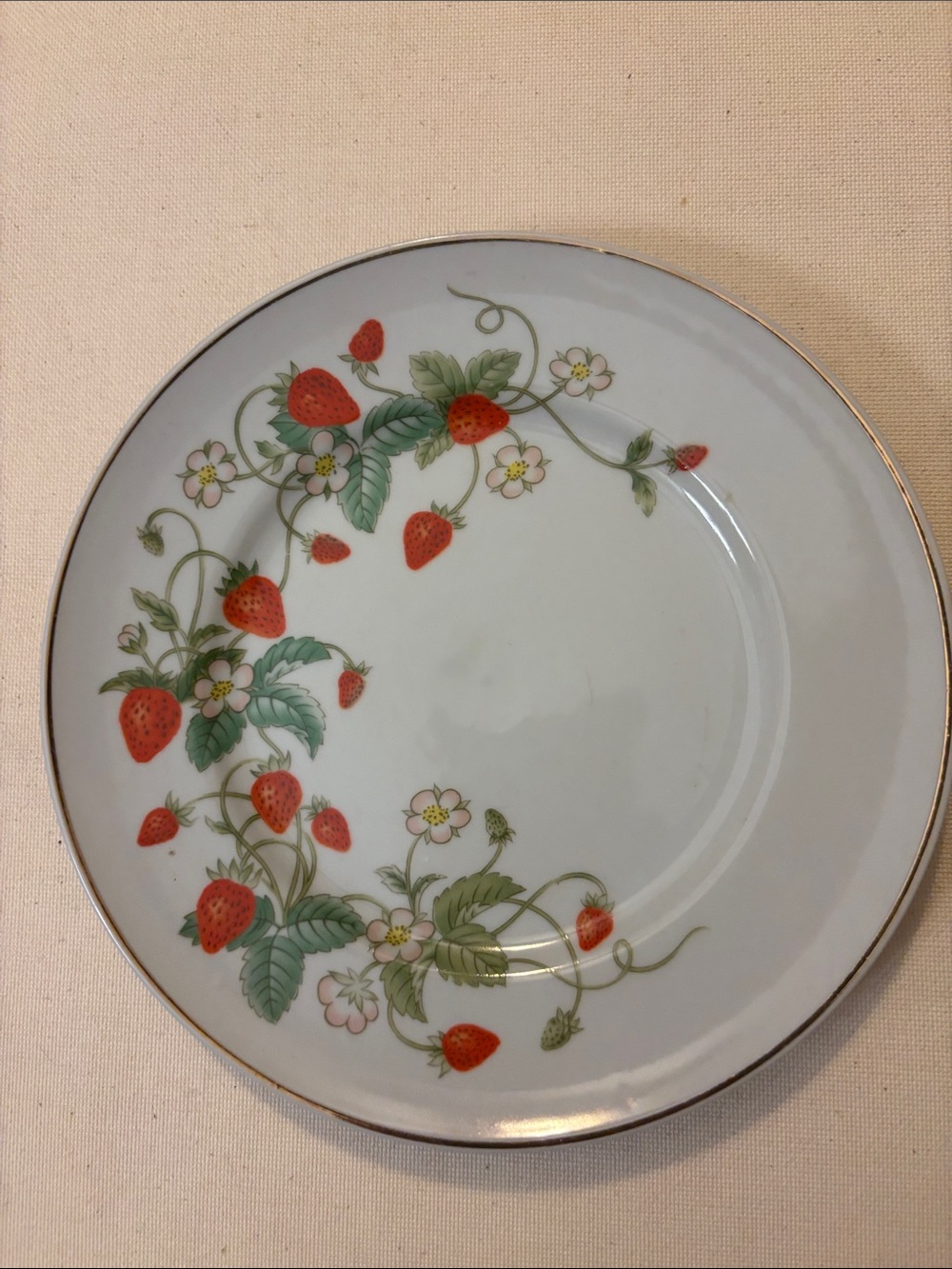 Avon White Strawberry Pattern Salad Plate with Red and Green Accents
